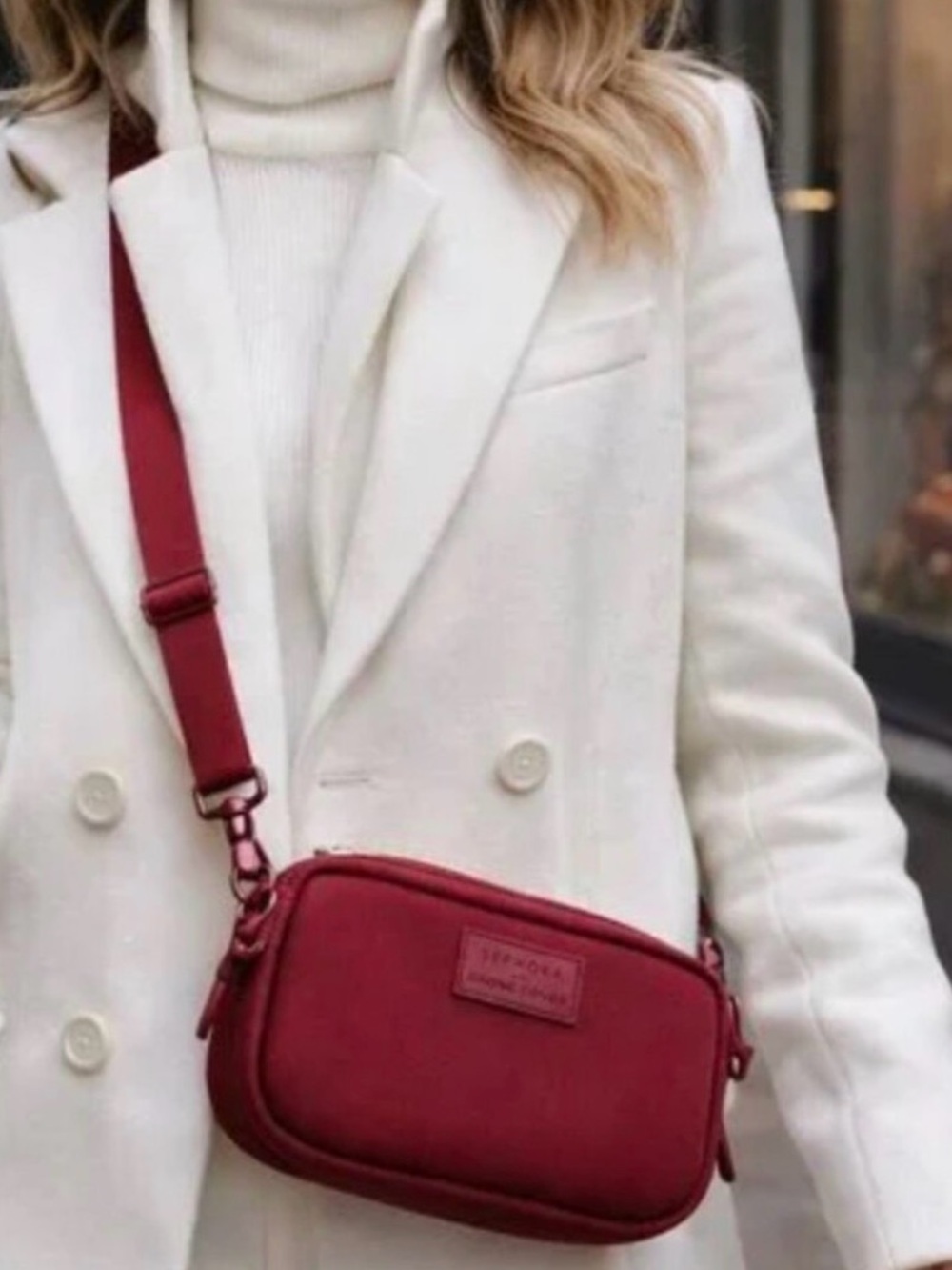 Sephora x Dagne Dover Neoprene Belt Bag Crossbody Burgundy Adjustable Strap